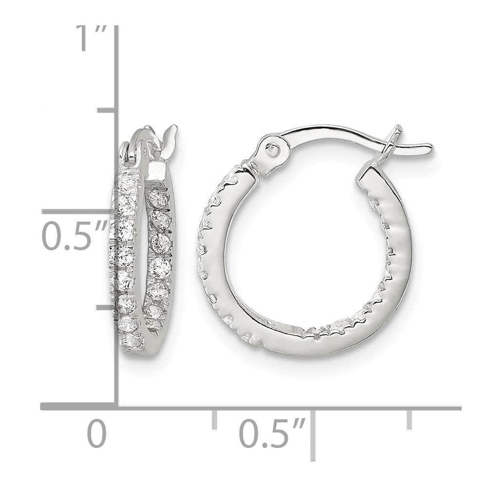 Sterling Silver Polished CZ In/Out Round Hoop Earrings