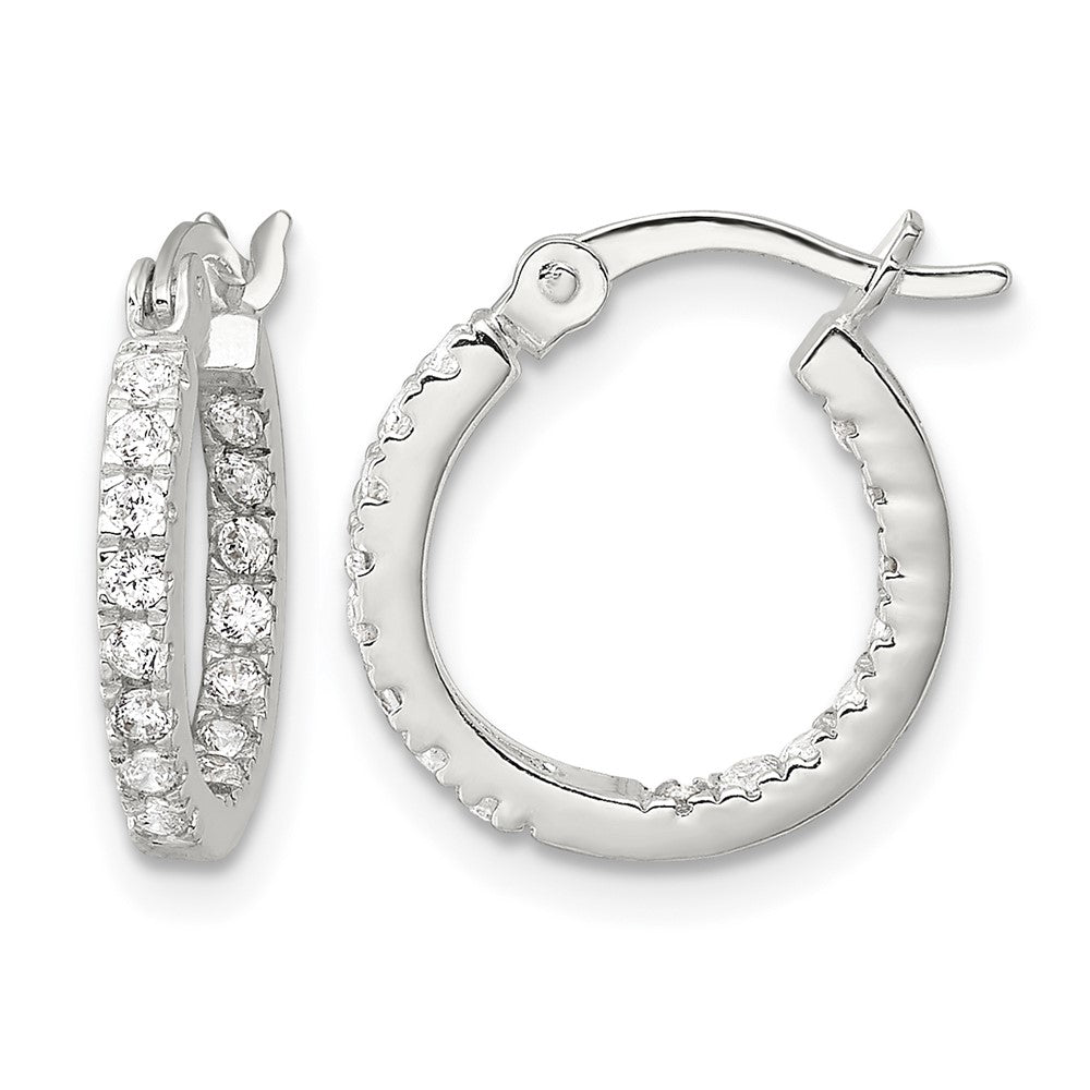 Sterling Silver Polished CZ In/Out Round Hoop Earrings