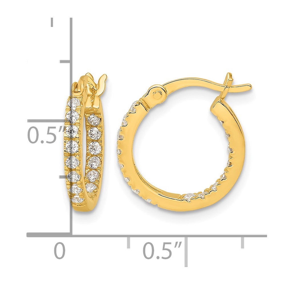 Sterling Silver Gold-tone Polished In/Out CZ Round Hoop Earrings