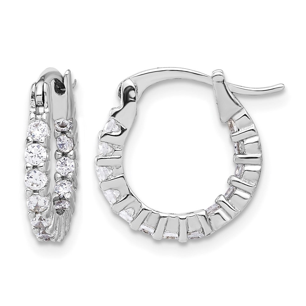Sterling Silver Rhodium-plated 2mm CZ In/Out Hoop Earrings