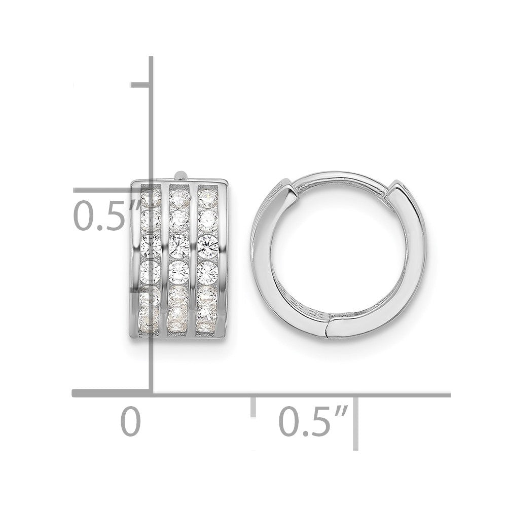 Sterling Silver Rhodium-plated 3 Row CZ Hinged Hoop Earrings