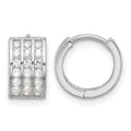 Sterling Silver Rhodium-plated 3 Row CZ Hinged Hoop Earrings