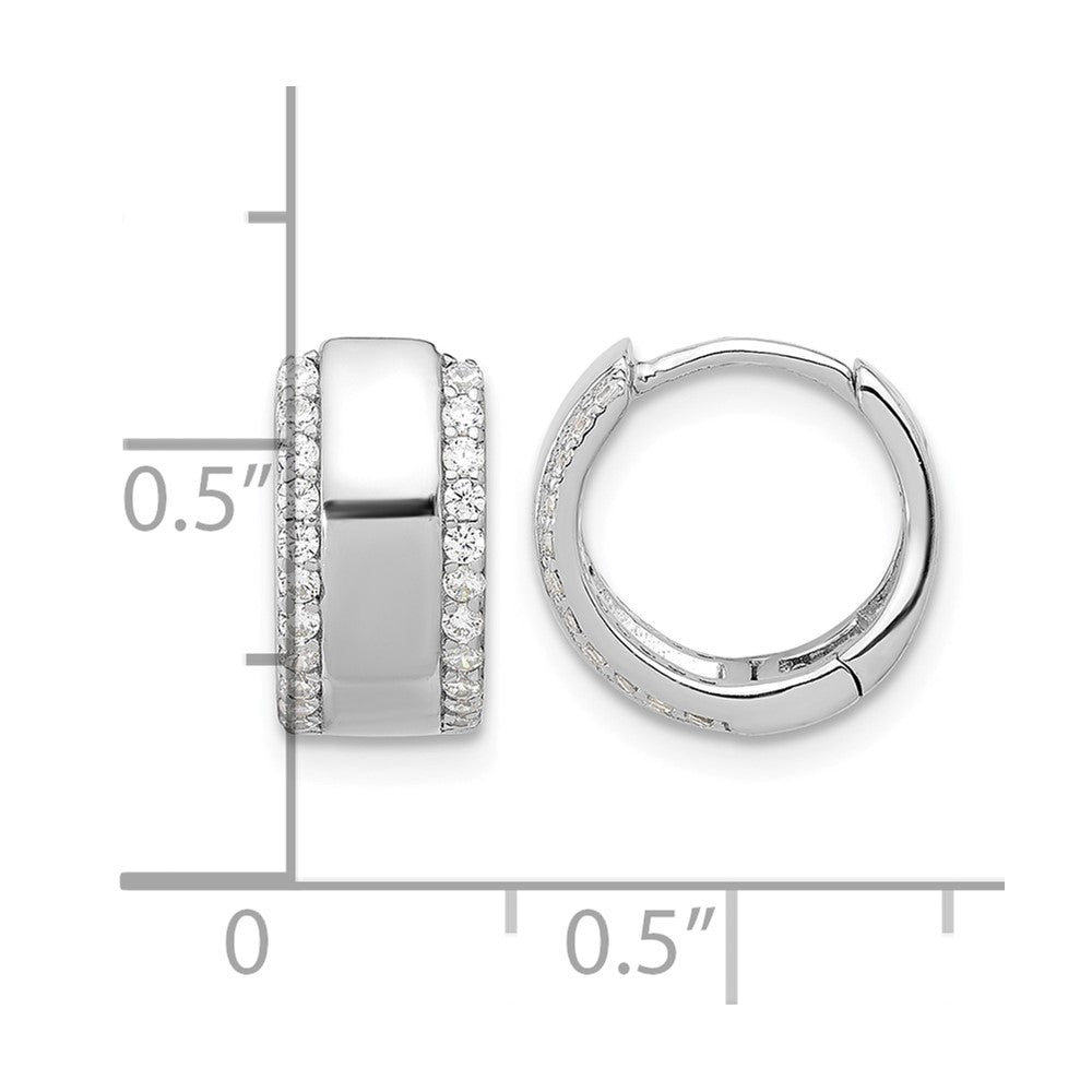 Sterling Silver Rhodium-plated CZ Edged 6.25mm Hinged Hoop Earrings