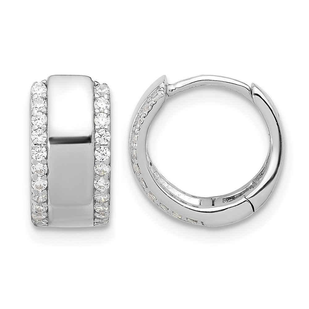 Sterling Silver Rhodium-plated CZ Edged 6.25mm Hinged Hoop Earrings