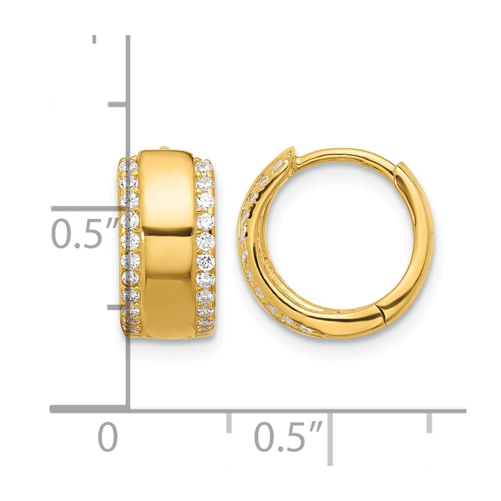 Sterling Silver Gold-tone CZ Edged 6.25mm Hinged Hoop Earrings