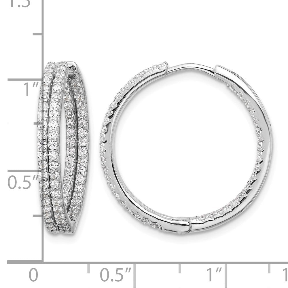 Sterling Silver Rhodium-plated Double Row CZ In and Out Hoop Earrings