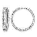 Sterling Silver Rhodium-plated Double Row CZ In and Out Hoop Earrings
