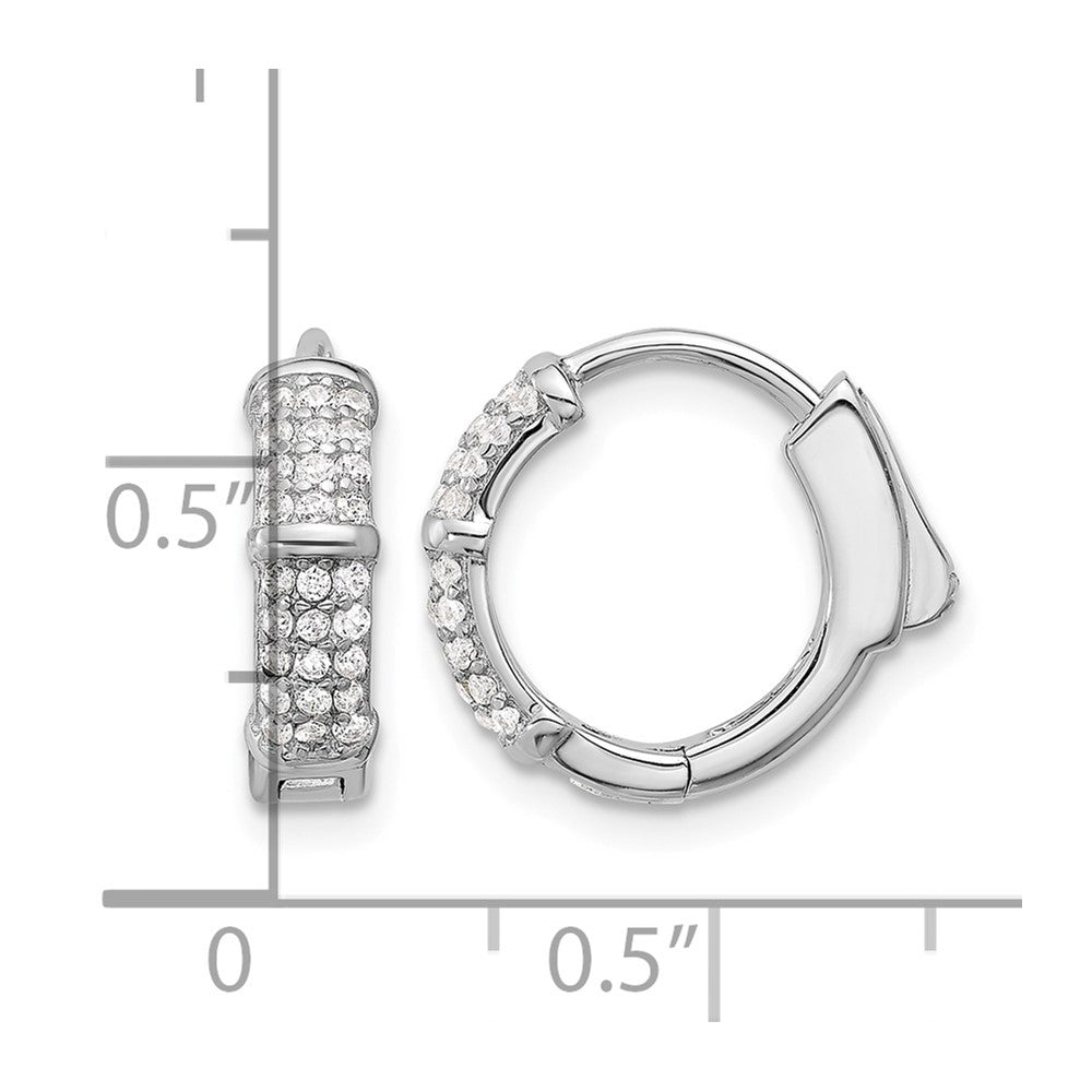 Sterling Silver Rhodium-plated 4mm CZ Hinged Huggie Hoop Earrings