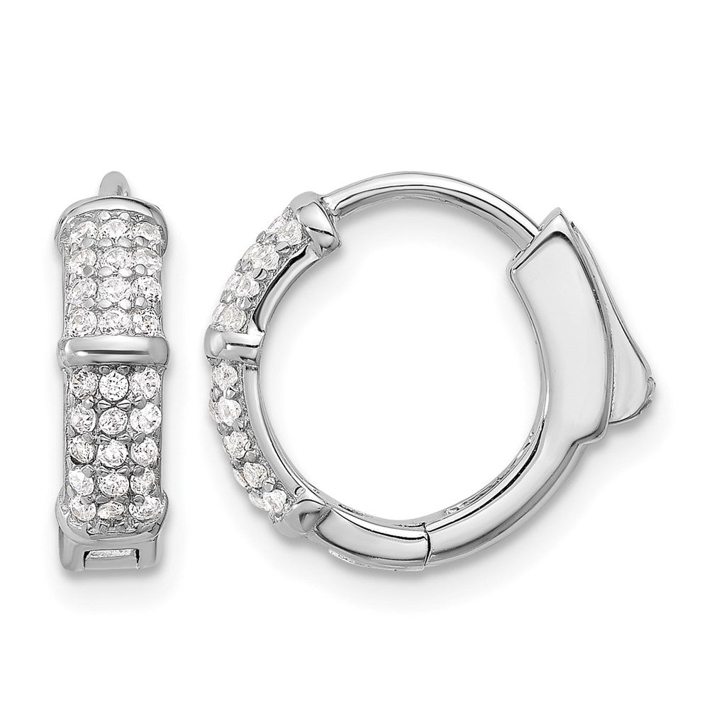 Sterling Silver Rhodium-plated 4mm CZ Hinged Huggie Hoop Earrings