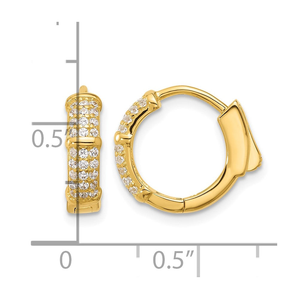 Sterling Silver Gold-tone 4mm CZ Hinged Huggie Hoop Earrings