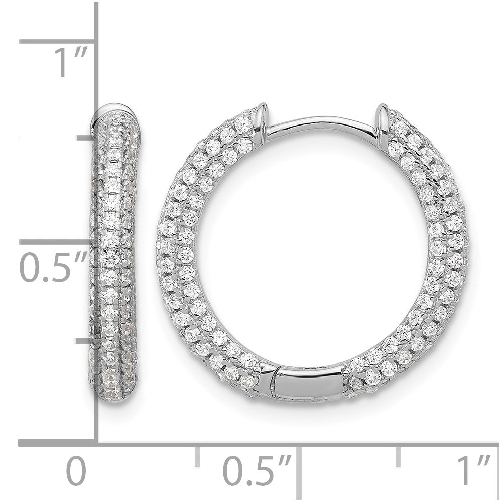 Sterling Silver Rhodium-plated Micro Pavé CZ 3mm Hinged Hoop Earrings