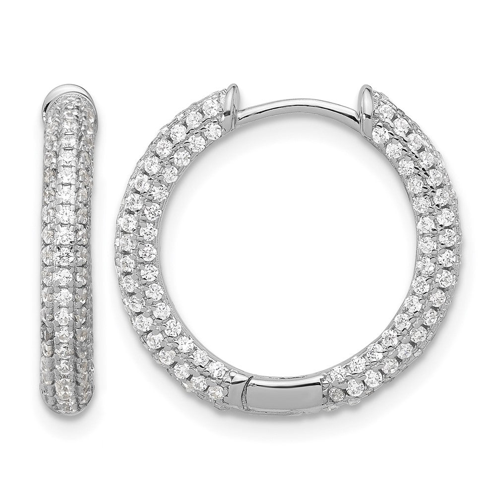 Sterling Silver Rhodium-plated Micro Pavé CZ 3mm Hinged Hoop Earrings