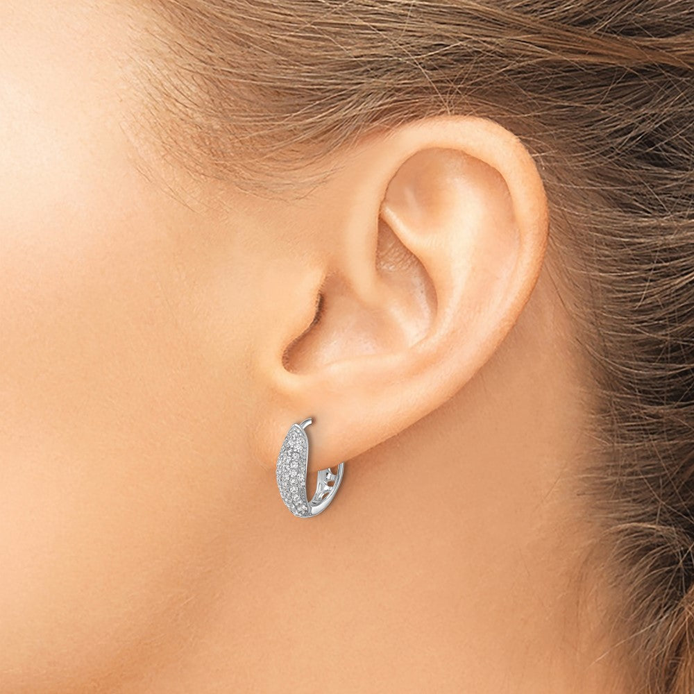 Sterling Silver Rhodium-plated Pavé CZ Hinged Huggie Hoop Earrings