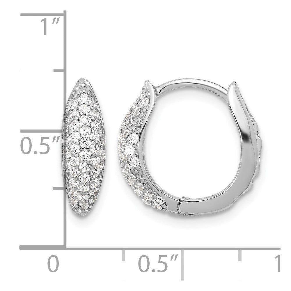Sterling Silver Rhodium-plated Pavé CZ Hinged Huggie Hoop Earrings