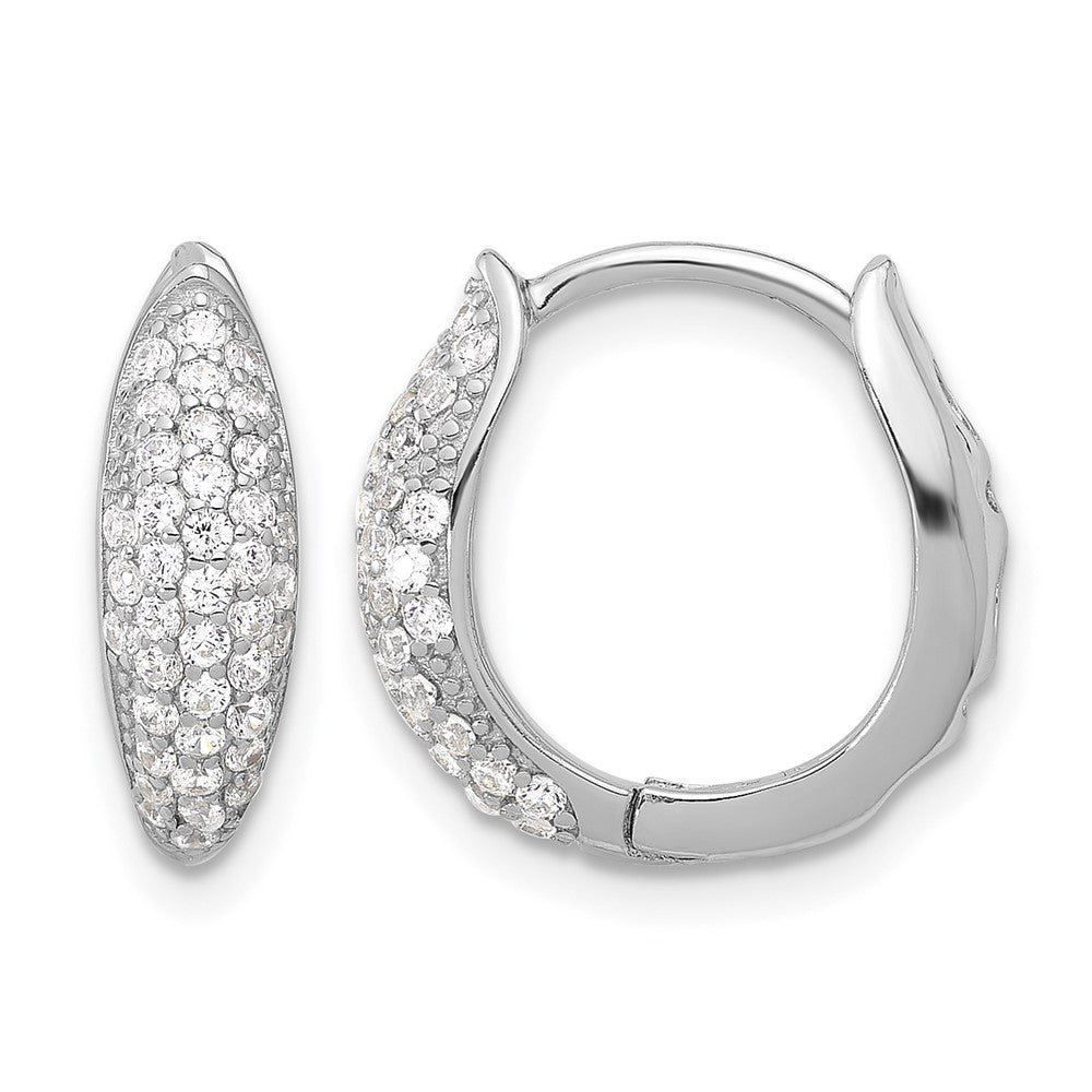 Sterling Silver Rhodium-plated Pavé CZ Hinged Huggie Hoop Earrings