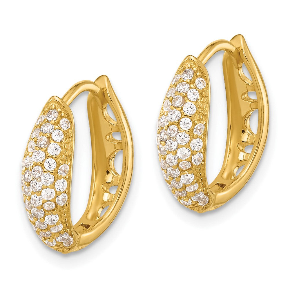 Sterling Silver Gold-tone Pavé CZ Hinged Huggie Hoop Earrings