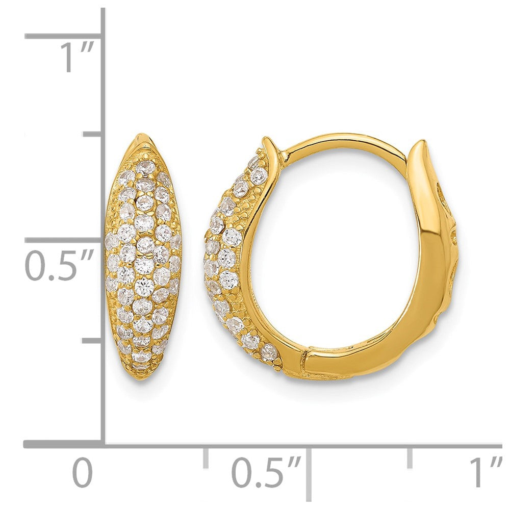 Sterling Silver Gold-tone Pavé CZ Hinged Huggie Hoop Earrings