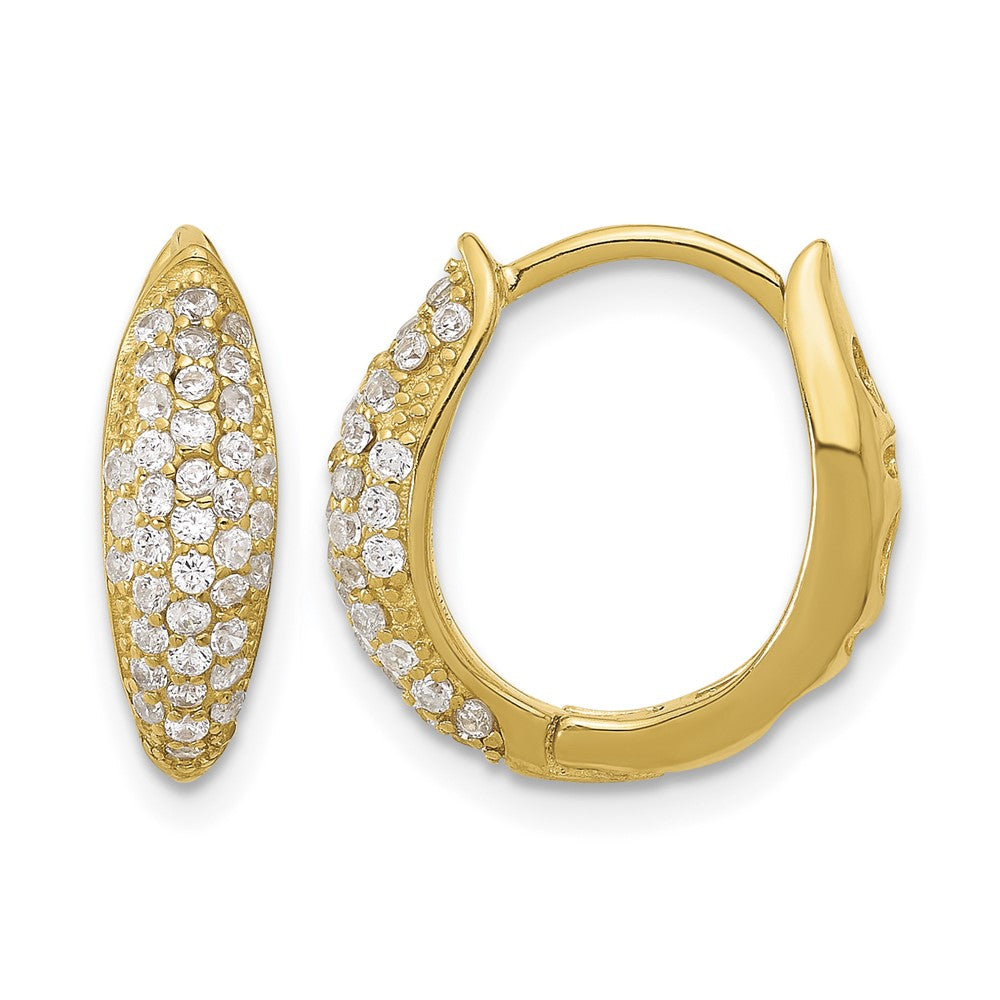 Sterling Silver Gold-tone Pavé CZ Hinged Huggie Hoop Earrings