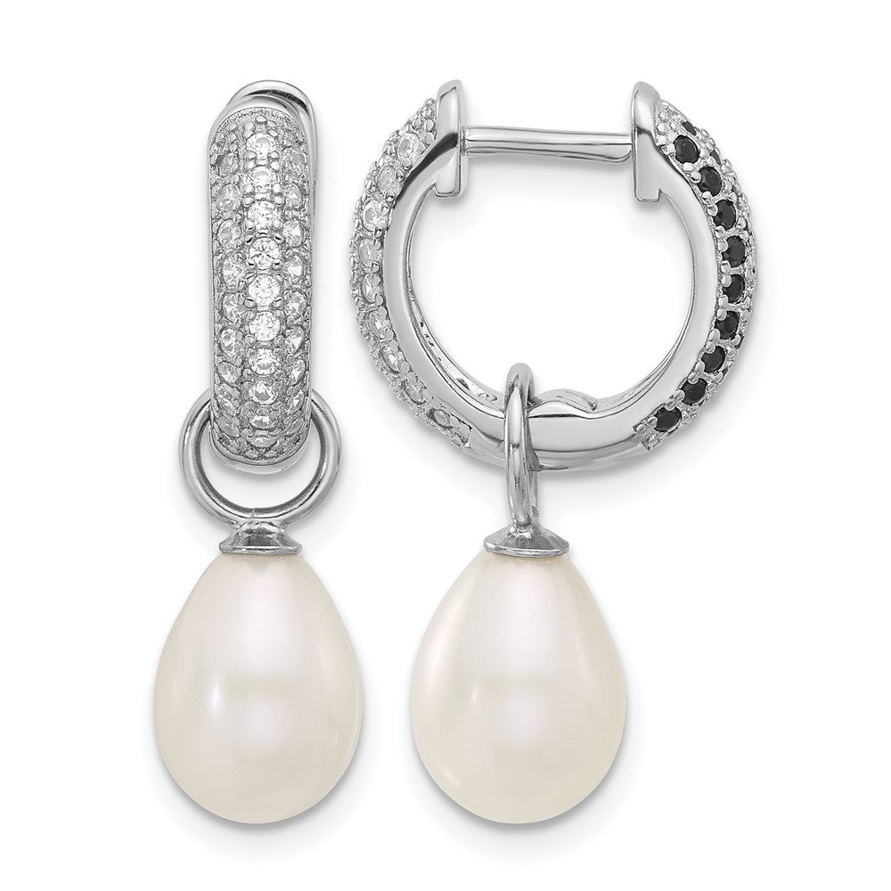Sterling Silver RH-plated 7-8mm FWC Pearl/CZ Interchangeable Earrings Set