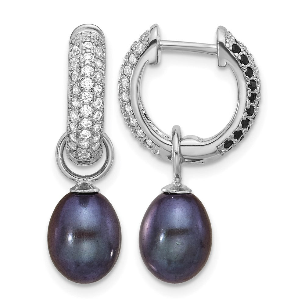 Sterling Silver RH-plated 7-8mm FWC Pearl/CZ Interchangeable Earrings Set