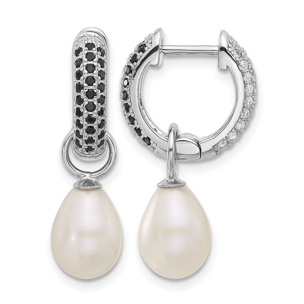 Sterling Silver RH-plated 7-8mm FWC Pearl/CZ Interchangeable Earrings Set