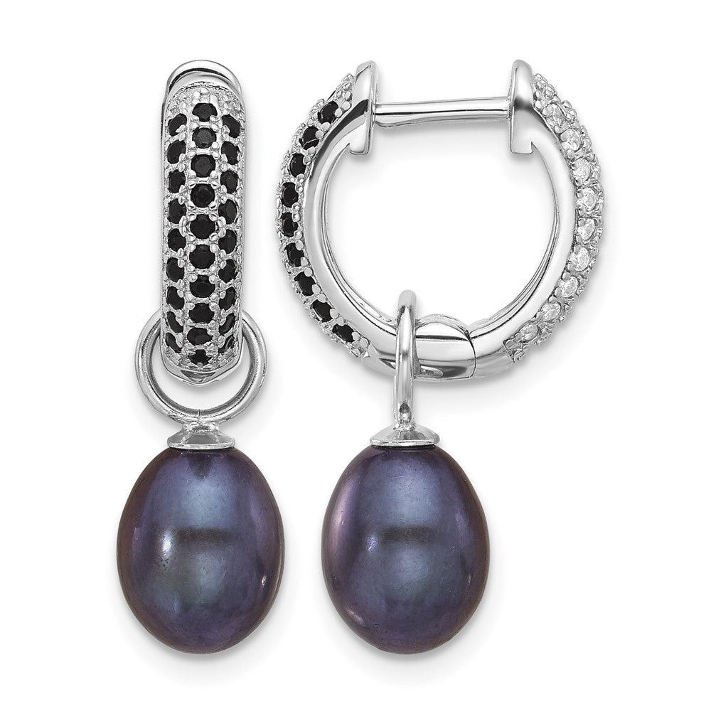 Sterling Silver RH-plated 7-8mm FWC Pearl/CZ Interchangeable Earrings Set