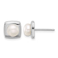 Sterling Silver RH-plated 6-7mm White FWC Pearl Square Post Earrings