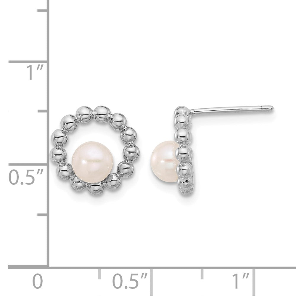 Sterling Silver Rhodium-plated 5-6mm Button White FWC Pearl Earrings
