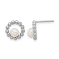 Sterling Silver Rhodium-plated 5-6mm Button White FWC Pearl Earrings