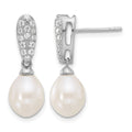 Sterling Silver RH-plated 8-9mm FWC Pearl and CZ Post Dangle Earrings