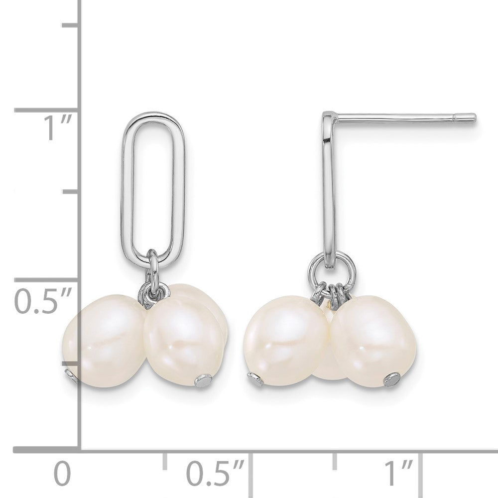Sterling Silver Rhodium-plated 5-6mm Rice FWC Pearl Post Dangle Earrings