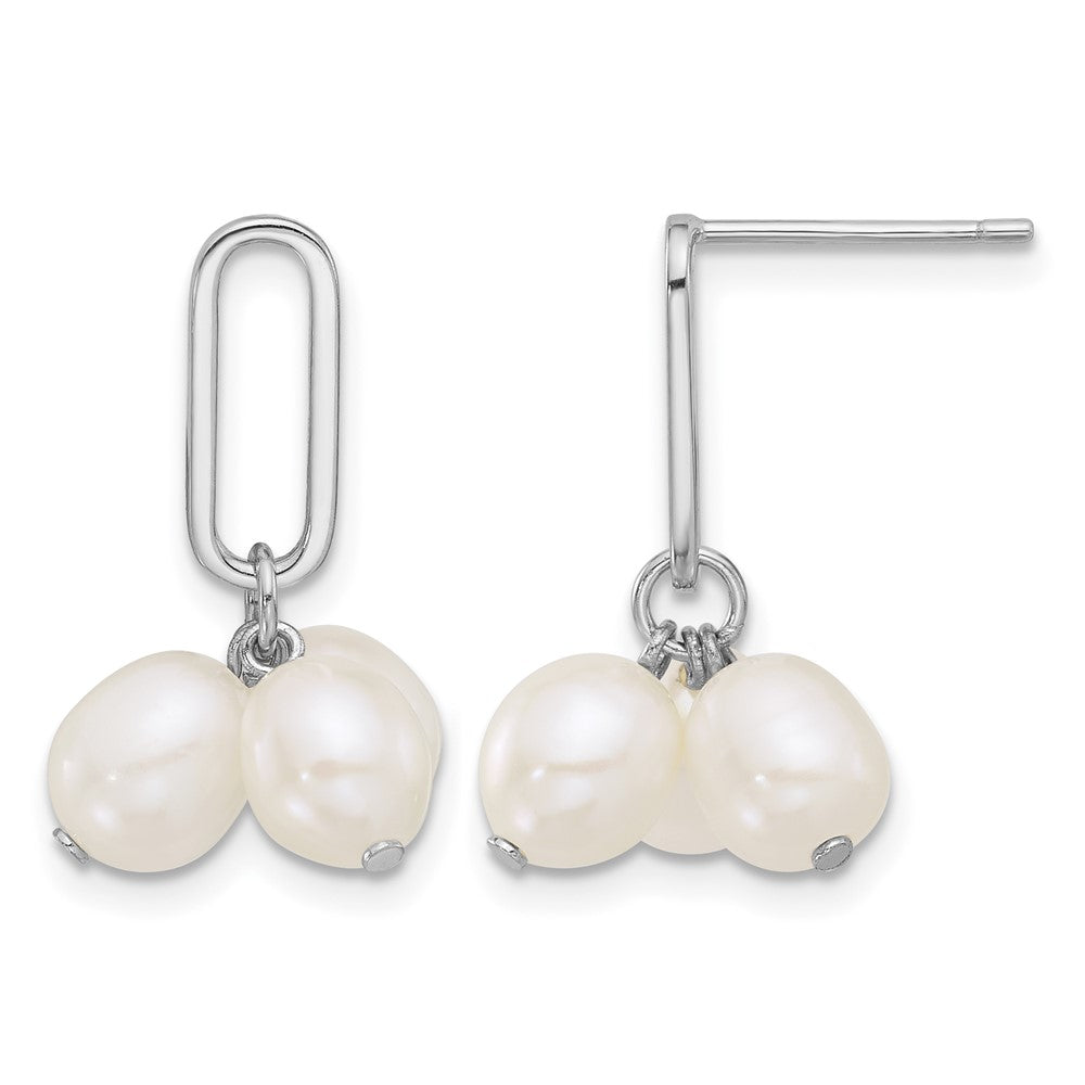 Sterling Silver Rhodium-plated 5-6mm Rice FWC Pearl Post Dangle Earrings