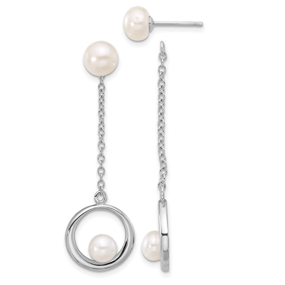 Sterling Silver Rhodium-plated 5-7mm FWC Pearl Post Dangle Earrings