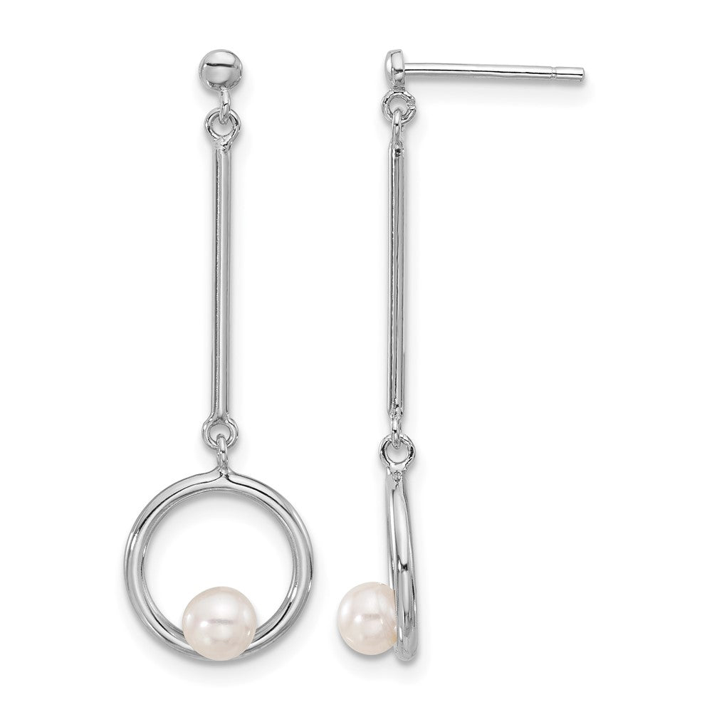 Sterling Silver Rhodium-plated 4-4.5mm FWC Pearl Dangle Earrings