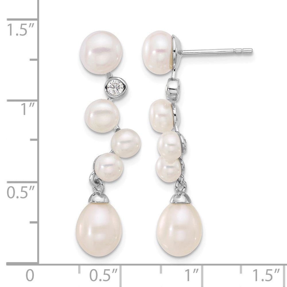 Sterling Silver Rhodium-plated FWC Pearl/CZ Post Dangle Earrings