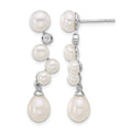 Sterling Silver Rhodium-plated FWC Pearl/CZ Post Dangle Earrings