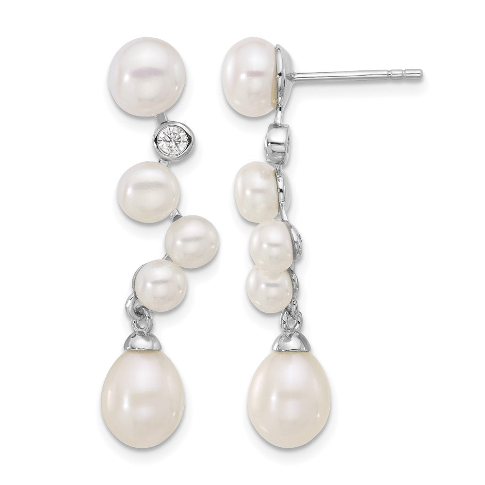 Sterling Silver Rhodium-plated FWC Pearl/CZ Post Dangle Earrings