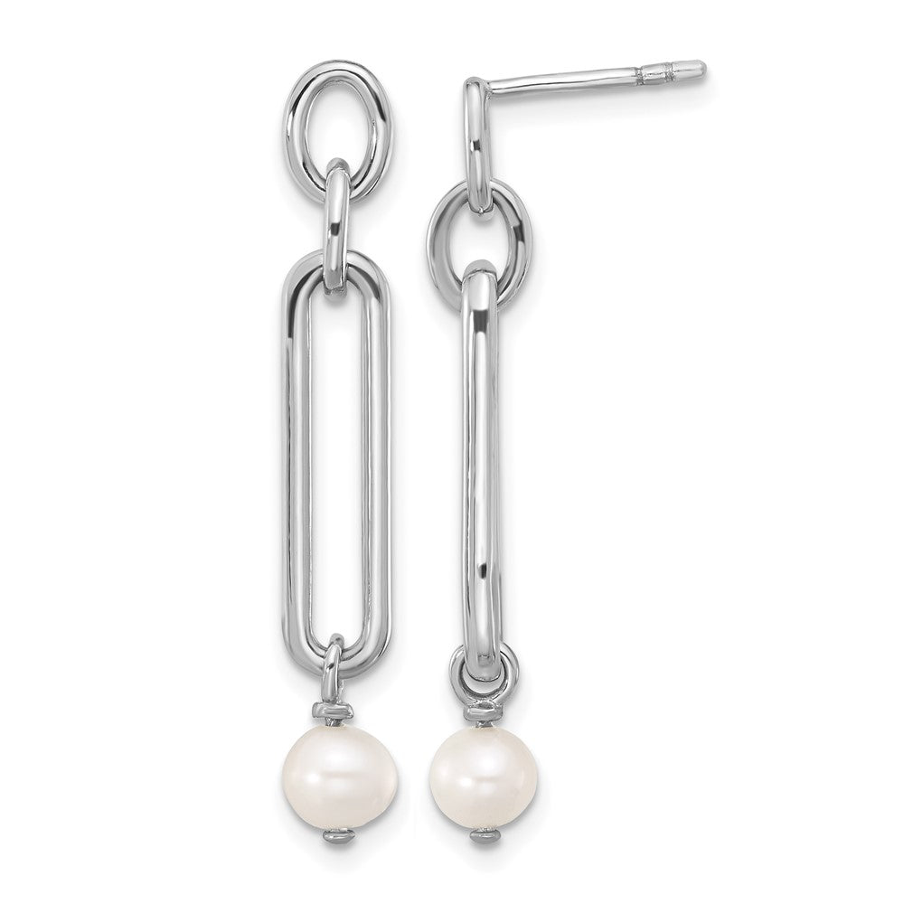 Sterling Silver Rhodium-plated Link with FWC Pearl Dangle Earrings