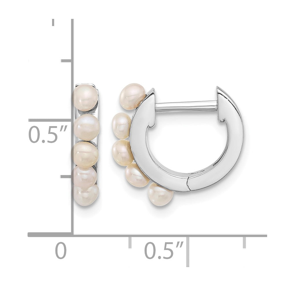 Sterling Silver Rhodium-plated 2.5-3mm FWC Pearl Hinged Hoop Earrings