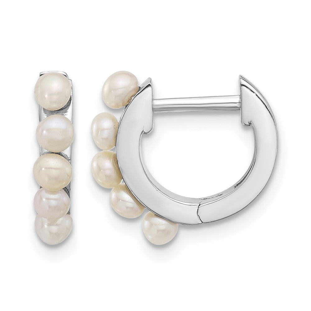 Sterling Silver Rhodium-plated 2.5-3mm FWC Pearl Hinged Hoop Earrings