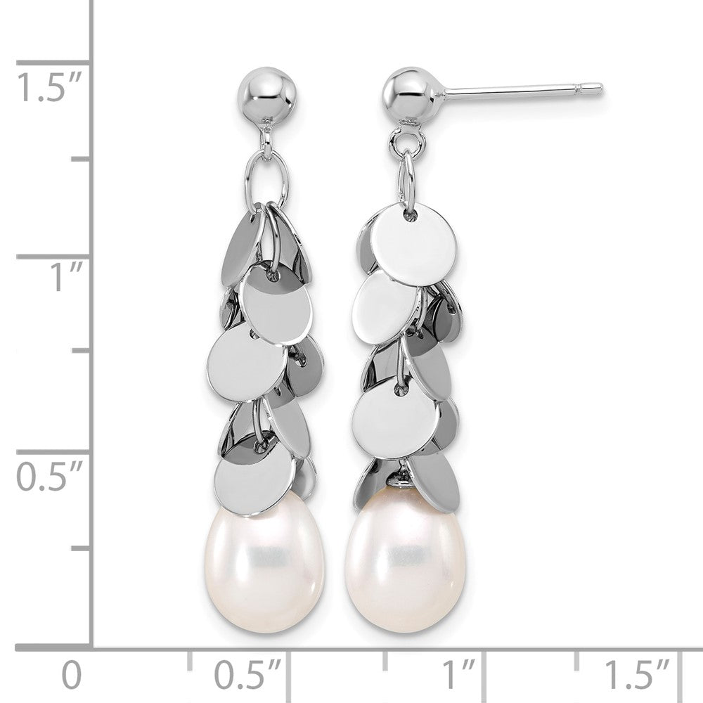 Sterling Silver RH-plated 7-8mm Teardrop FWC Pearl Post Dangle Earrings
