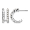 Sterling Silver RH-plated FWC Pearl and Crystal Double Post Hoop Earrings