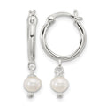 Sterling Silver Polished FWC Pearl Dangle Round Hoop Earrings