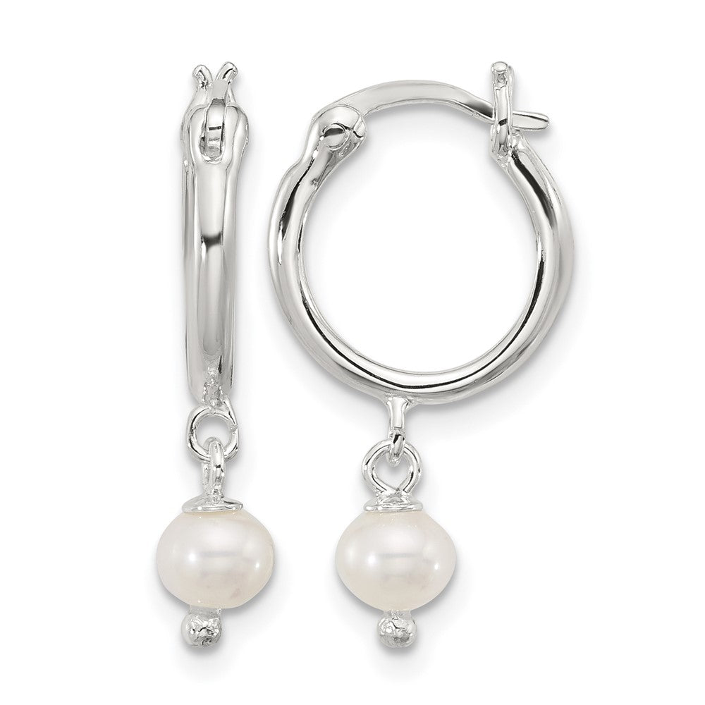 Sterling Silver Polished FWC Pearl Dangle Round Hoop Earrings
