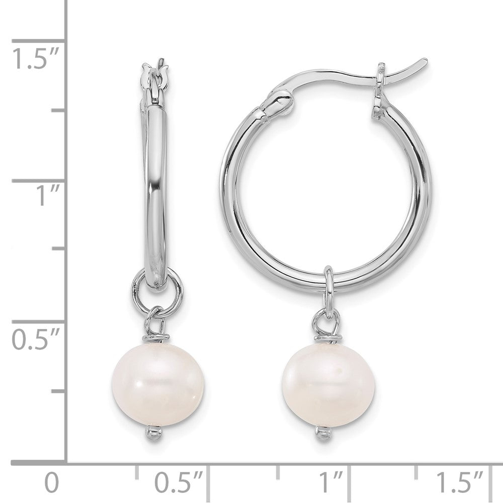 Sterling Silver RH-plated Polished FWC Pearl Dangle Round Hoop Earrings