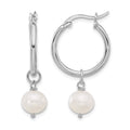 Sterling Silver RH-plated Polished FWC Pearl Dangle Round Hoop Earrings