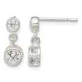 Sterling Silver Polished Round CZ Bezel Set Post Dangle Earrings