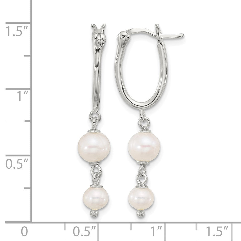 Sterling Silver Polished Double FWC Pearl Dangle Oval Hoop Earrings