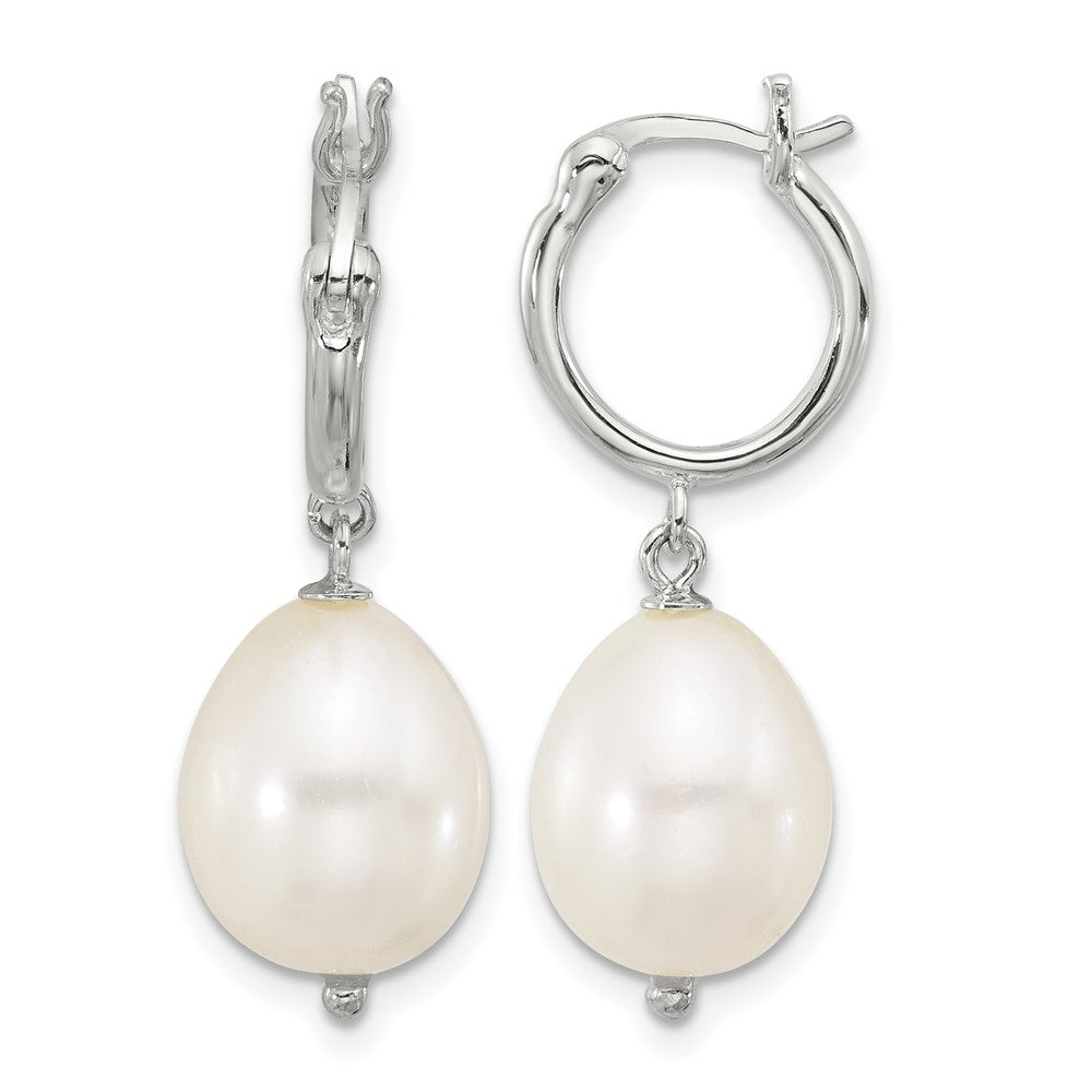 Sterling Silver Polished Teardrop FWC Pearl Dangle Round Hoop Earrings