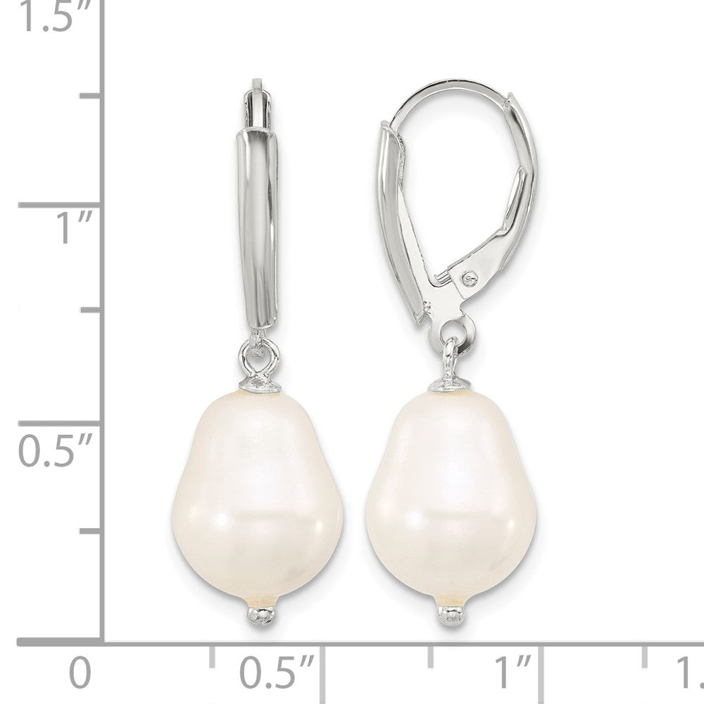 Sterling Silver Polished Teardrop FWC Pearl Leverback Dangle Earrings